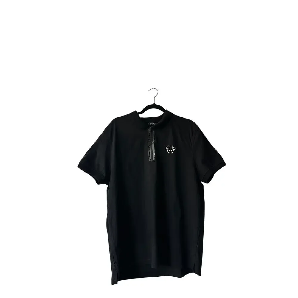 True Religion Black Quarter Zip Polo Shirt Large
